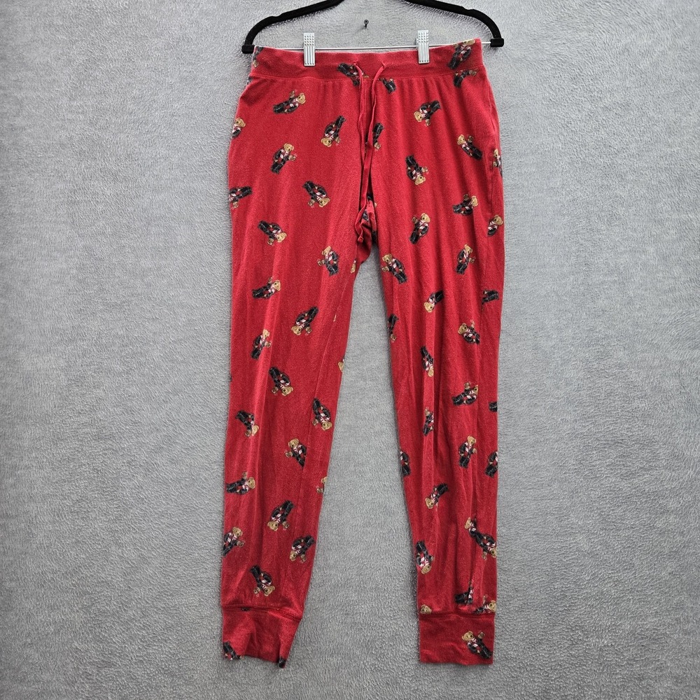 Ralph Lauren Men Sleepwear S‎ Red Pajama Jogger Pants Graphic Print Bear